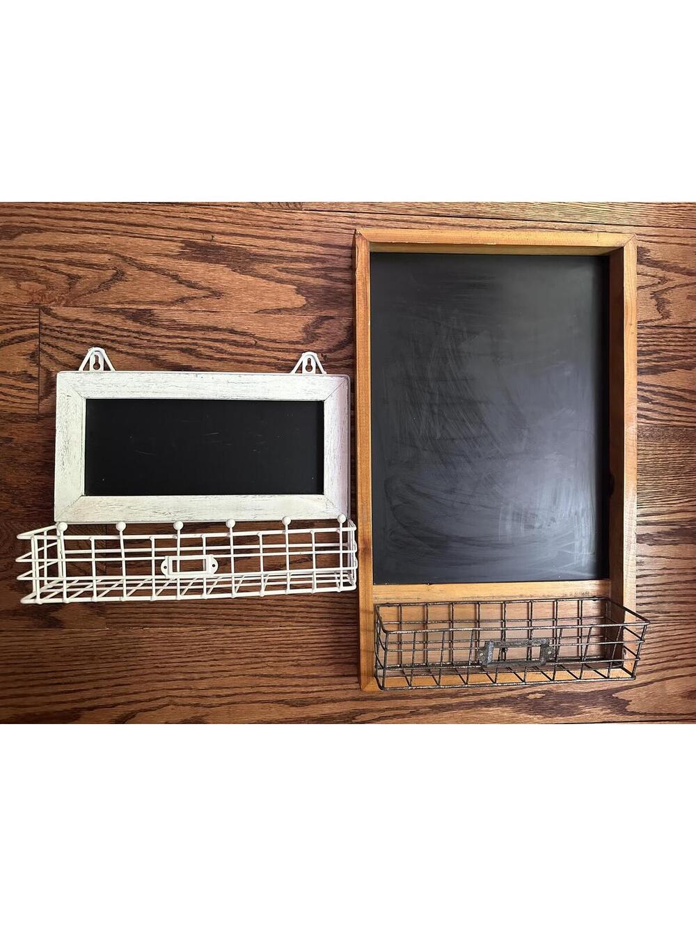 Set of Vintage Rustic Farmhouse-Style Wall-Mounted Chalkboard Organizers